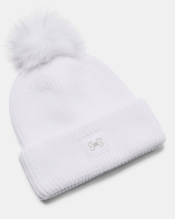 Women's ColdGear® Infrared Halftime Ribbed Pom Beanie, White, pdpMainDesktop image number 0